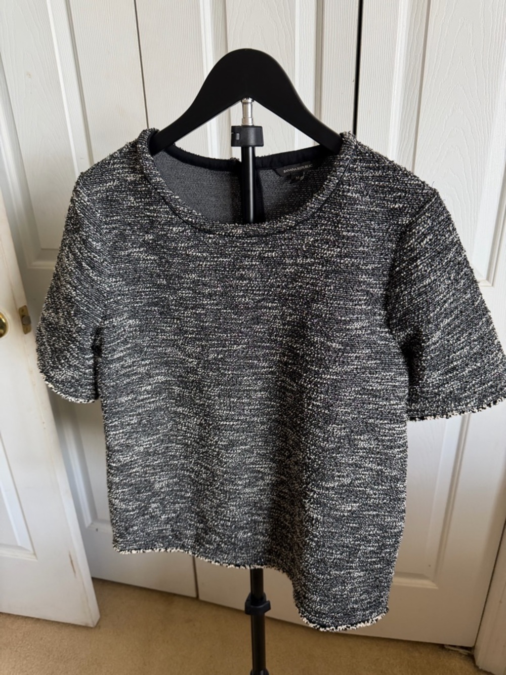 Banana Republic Black & White Tweed Boxy Short-Sleeve Top